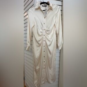 Zara satin ivory dress gold button midi length size M